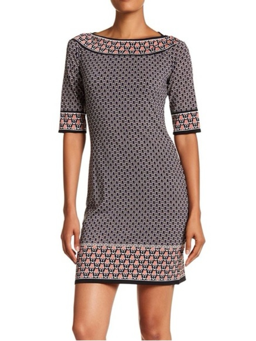 Max Studio Boatneck spandex blend dress size medium black/coral/white